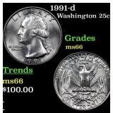 1991-d Washington Quarter 25c Grades GEM+ Unc