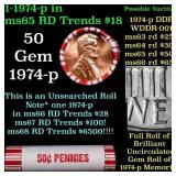 BU Shotgun Lincoln 1c roll, 1974-p 50 pcs Bank Wra