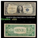 1935E $1 Blue Seal Silver Certificate Grades vf+