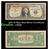 1957 $1 Blue Seal Silver Certificate Grades vf+