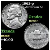 1962-p Jefferson Nickel 5c Grades GEM+ Unc