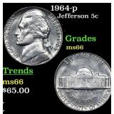 1964-p Jefferson Nickel 5c Grades GEM+ Unc