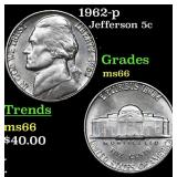 1962-p Jefferson Nickel 5c Grades GEM+ Unc