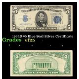 1934D $5 Blue Seal Silver Certificate Grades vf+
