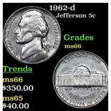 1962-d Jefferson Nickel 5c Grades GEM+ Unc