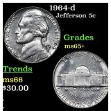 1964-d Jefferson Nickel 5c Grades GEM+ Unc