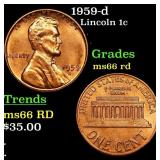 1959-d Lincoln Cent 1c Grades GEM+ Unc RD