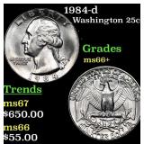 1984-d Washington Quarter 25c Grades GEM++ Unc
