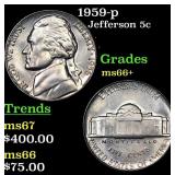 1959-p Jefferson Nickel 5c Grades GEM++ Unc