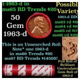 BU Shotgun Lincoln 1c roll, 1963-d 50 pcs Dunbar W
