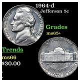 1964-d Jefferson Nickel 5c Grades GEM+ Unc