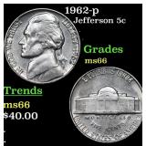 1962-p Jefferson Nickel 5c Grades GEM+ Unc