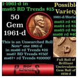 BU Shotgun Lincoln 1c roll, 1961-d 50 pcs Dunbar W