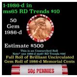 BU Shotgun Lincoln 1c roll, 1986-d 50 pcs Bank Wra