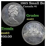 1965 Small Beads, Blunt 5 Canada Dollar Silver 1 G