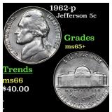 1962-p Jefferson Nickel 5c Grades GEM+ Unc