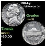 1964-p Jefferson Nickel 5c Grades GEM+ Unc