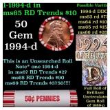 BU Shotgun Lincoln 1c roll, 1994-d 50 pcs Bank Wra