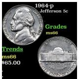 1964-p Jefferson Nickel 5c Grades GEM+ Unc