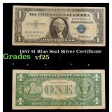 1957 $1 Blue Seal Silver Certificate Grades vf+