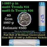 BU Shotgun Jefferson 5c roll, 1987-p 40 pcs Bank $