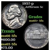1957-p Jefferson Nickel 5c Grades GEM+ 5fs