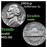 1964-p Jefferson Nickel 5c Grades GEM+ Unc