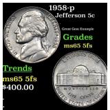 1958-p Jefferson Nickel 5c Grades GEM 5fs