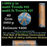 BU Shotgun Jefferson 5c roll, 1992-p 40 pcs Bank $