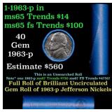 BU Shotgun Jefferson 5c roll, 1963-p 40 pcs Bell T