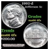 1992-d Jefferson Nickel 5c Grades GEM+ 6fs