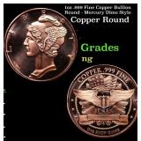 1oz .999 Fine Copper Bullion Round - Mercury Dime