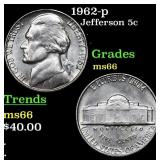 1962-p Jefferson Nickel 5c Grades GEM+ Unc