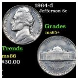 1964-d Jefferson Nickel 5c Grades GEM+ Unc