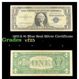 1957A $1 Blue Seal Silver Certificate Grades vf+