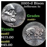 2005-d Bison Jefferson Nickel 5c ms66+ SEGS