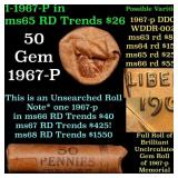 BU Shotgun Lincoln 1c roll, 1967-p 50 pcs Bank Wra