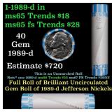 BU Shotgun Jefferson 5c roll, 1989-d 40 pcs Bank $