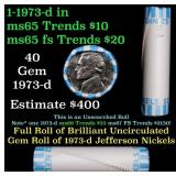 BU Shotgun Jefferson 5c roll, 1973-d 40 pcs Bank $