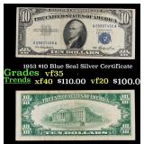1953 $10 Blue Seal Silver Certificate Grades vf++