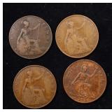 Group of 4 Coins, Great Britain Pennies, 1912, 191