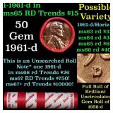 BU Shotgun Lincoln 1c roll, 1961-d 50 pcs Dunbar W