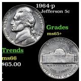 1964-p Jefferson Nickel 5c Grades GEM+ Unc