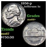 1956-p Jefferson Nickel 5c Grades GEM++ Unc
