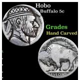 Hobo Buffalo Nickel 5c Grades Hand Carved