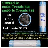 BU Shotgun Jefferson 5c roll, 1989-d 40 pcs Bank $