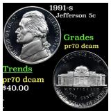 1991-s Proof Jefferson Nickel 5c pr70 dcam SEGS
