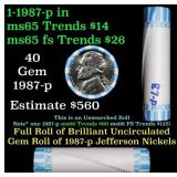 BU Shotgun Jefferson 5c roll, 1987-p 40 pcs Bank $