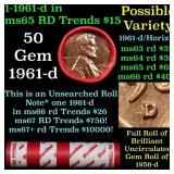 BU Shotgun Lincoln 1c roll, 1961-d 50 pcs Dunbar W