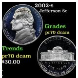 2002-s Proof Jefferson Nickel 5c pr70 dcam SEGS
